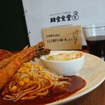 助宗食堂 - 本日のBランチ（あんかけスパ・ライス・ミックスフライ[エビ・イカ・アスパラ・チキン]・サラダ）