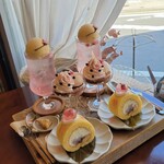 カフェ ヨコロン - 桜のグラスデザート＋桜のロールケーキ＋桜のクリームソーダ