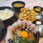 Shikoku Sakaba Higobashiten - 南予　鯛めしと桜海老のかき揚げ（ﾗﾝﾁ）