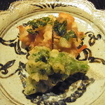 神楽坂 石かわ - 金目鯛と蓮根の掻き揚げと菜の花の天ぷら