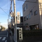 Okonomiyaki Sano Ya - 通りの看板 反対から
