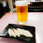 Tatsumakiken - 生ビールと漬物（サービス）
