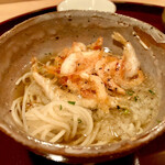 多仁本 - 桜海老と白海老の更科そば　海老の旨味が…