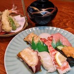 Sushi Ichi - 上にぎりに活けの車海老の天麩羅付き