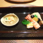 妙見石原荘 食菜石蔵 - うるい赤貝てっぱい　鰯香梅煮　