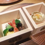 妙見石原荘 食菜石蔵 - 鰻八幡巻　車海老　などなど