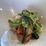 カフェ&ギャラリー カバノ - 前菜
                                　北海道噴火湾の#サクラマスのマリネ
                                　飯田産グリーンアスパラガスと
                                　地元のお野菜