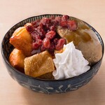 Deep-fried soy milk bread and roasted green tea ice cream