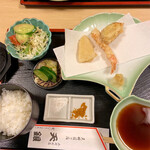 天銀 - 天ぷら定食(まず海老、烏賊、茄子）