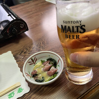 鯛よし百番 - ホタルイカの酢味噌掛けをアテに生ビールで。