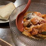 金町製麺 - 色々野菜の冷製トマト煮　パン付き