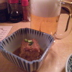 Sumibiyaki Tori Kushi Hacchin - ビールとお通し厚揚げの鳥そぼろ餡でスタート！