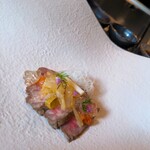 鉄板 磁.N's - 生雲丹が乗り、黄ニラ、和風ジュレで美味しく( ´∀｀)