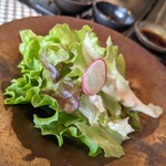 鉄板 磁.N's - 生野菜サラダ。クリーミーなドレッシングがかかって美味しい(*^^*)