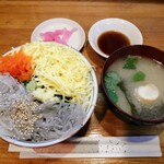 Harumi - 生しらす丼　お味噌汁・香物つき　¥1000(税込)