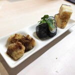 がばちょ - セット（アテ3品+ドリンク1杯/500円） この日のラインナップは、一口魚カツ、玉子巻き、クロックムッシュ♡