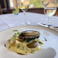 ザ・フジヤ - 鮑のポワレに筍と青海苔　肝のムースリーヌソース