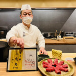 おが和 - ◎今夜の本鮪はやま幸の三宅島の本鮪。大将の笑顔が良い。