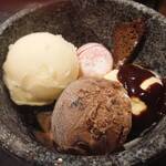 Assortment of three types of stone-grilled ice cream