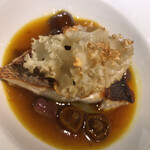 マッシュルーム - 今治藤本氏のスズキのポワレ ブイヤベース仕立て ハナビラタケのグリエ添え