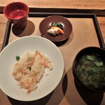 Otogino Sato Yoneya - 桜エビ　グリンピース　自然栽培米、椀、香物