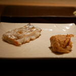 鮨菜 和喜智 - ◆太刀魚とあん肝
      きめ細やかなあん肝に奈良漬けを混ぜて、濃厚な旨味と軽やかに響く食感。山葵を混ぜて頂くことで、そのまったり感にキレのある味わいへと着地！