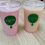 果汁工房 果琳 - ドリンク写真:イチゴミルク　５６０円　+　とろける桃のスムージー　690円