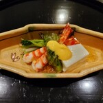 日本料理 会席小久保 - ●車海老、タラの芽、胡麻豆腐