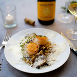 Roasted scallops with porcini mushroom cream risotto