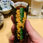 鮨 由う - ・プリン巻き（あん肝リゾット）