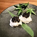 White and black jewel: White shrimp caviar