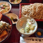 田丸屋 - ミックス天丼セット、蕎麦大盛り。