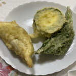 池田屋 - 1日目の夕食　揚げ餃子、天ぷら