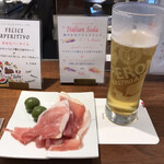 東京パニーノ アロマフレスカ - ビールと生ハムのセット（飲みかけ）
            到着した途端、我慢出来ずに飲んでしまった…(^^)