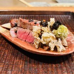 京天神 野口 - ☆和牛ヒレ炭火焼き（信州牛）蕗の薹の天ぷら  山椒醤油