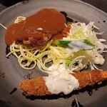 炭火酒菜ニョッキ - 和牛ハンバーグと海老フライ