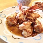 美楽一杯 - とってもディープな横浜中華街のお店。XO醤炒めカリカリの大海老は紹興酒がススム大蒜たっぷりの濃味。