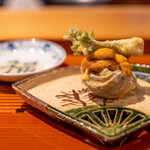 木鶏 - 2022.4 釣り太刀魚天ぷら 小川のうに タラの芽