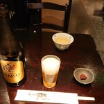 上野藪そば - ビールと無料のそばみそ