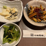 小林農場 - 左下:野沢菜　左上:長芋わさび漬　右上:なすの油味噌