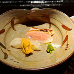 魚喰まつもと - お刺身
      　真ふぐ
      　金目鯛の炙り