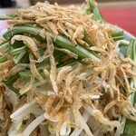 ラーメン もっけだの - 『海老塩ラーメンニンニクマシマシヤサイマシマシ』の干し海老、水菜