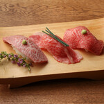 Assortment of 3 types of beef nigiri