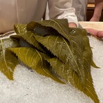 銀座 しのはら - 桜の葉で葛まんじゅう