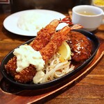 ぶどう亭 - エビフライ&ハンバーグセット(1,050円)