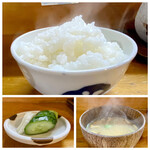 Hisamoto - ほっかほかの炊き立てご飯に美味しいお味噌汁とお漬物♪