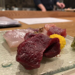 割烹 縮 - 刺身盛り合わせ　北海道産ミンククジラ