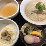 鴨出汁中華蕎麦 麺屋yoshiki - 蛤昆布水の塩つけ蕎麦＋蛤リゾット