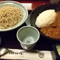 日本橋　本陣房 - まかない丼ともりそば(キーマカレー＆もりそば) 1,000円 ♪