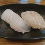 富久佳 - 活ひらめ、白身魚の昆布締め